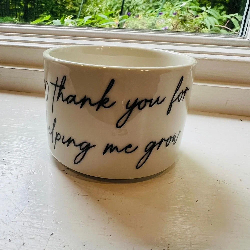 Thank You For Helping Me Grow Small Ceramic Planter Pot White Black Script